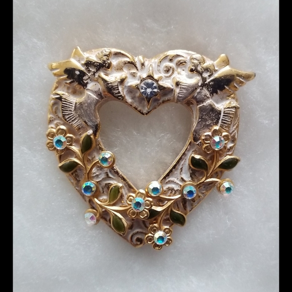 Aurora Borealis Rhinestone Heart Brooch Pin - Picture 4 of 10